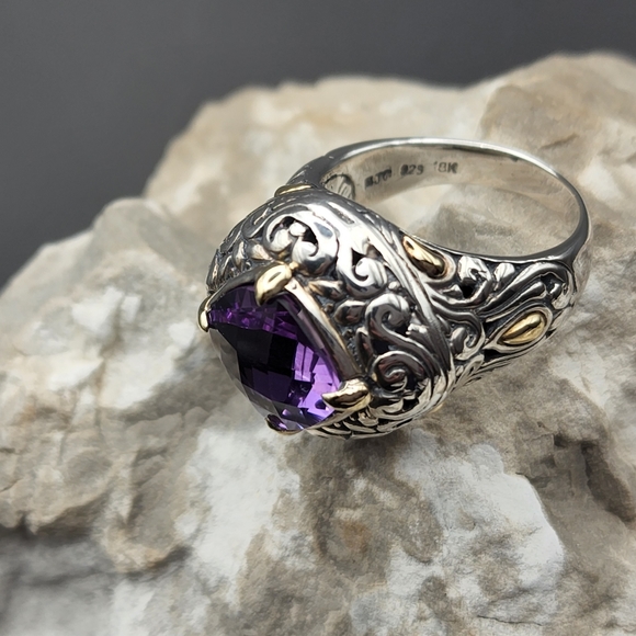 Samuel Benham 925 Sterling Silver 18k Gold Amethyst Designer Size 6.75 Ring BJC - Picture 8 of 12